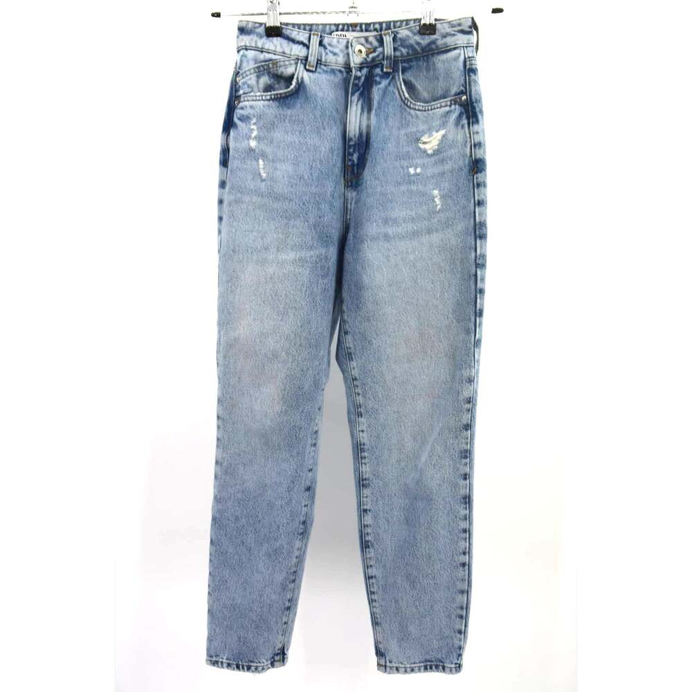 Zara Light Wash High Waist Distressed Mom Jeans Womens 2